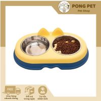 Khay Đựng Thức Ăn Cho Thú Cưng 2 Ngăn – Thiết Kế Tai Mèo Đáng Yêu